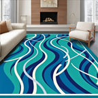 Blue Teal Swirling Lines Rug