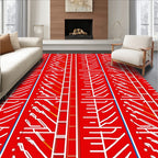 Bold Red White Modern Linear Design Rug