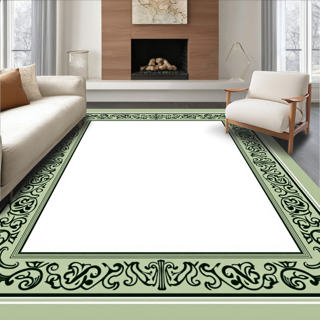 Ornate Floral Vine Border Design Rug