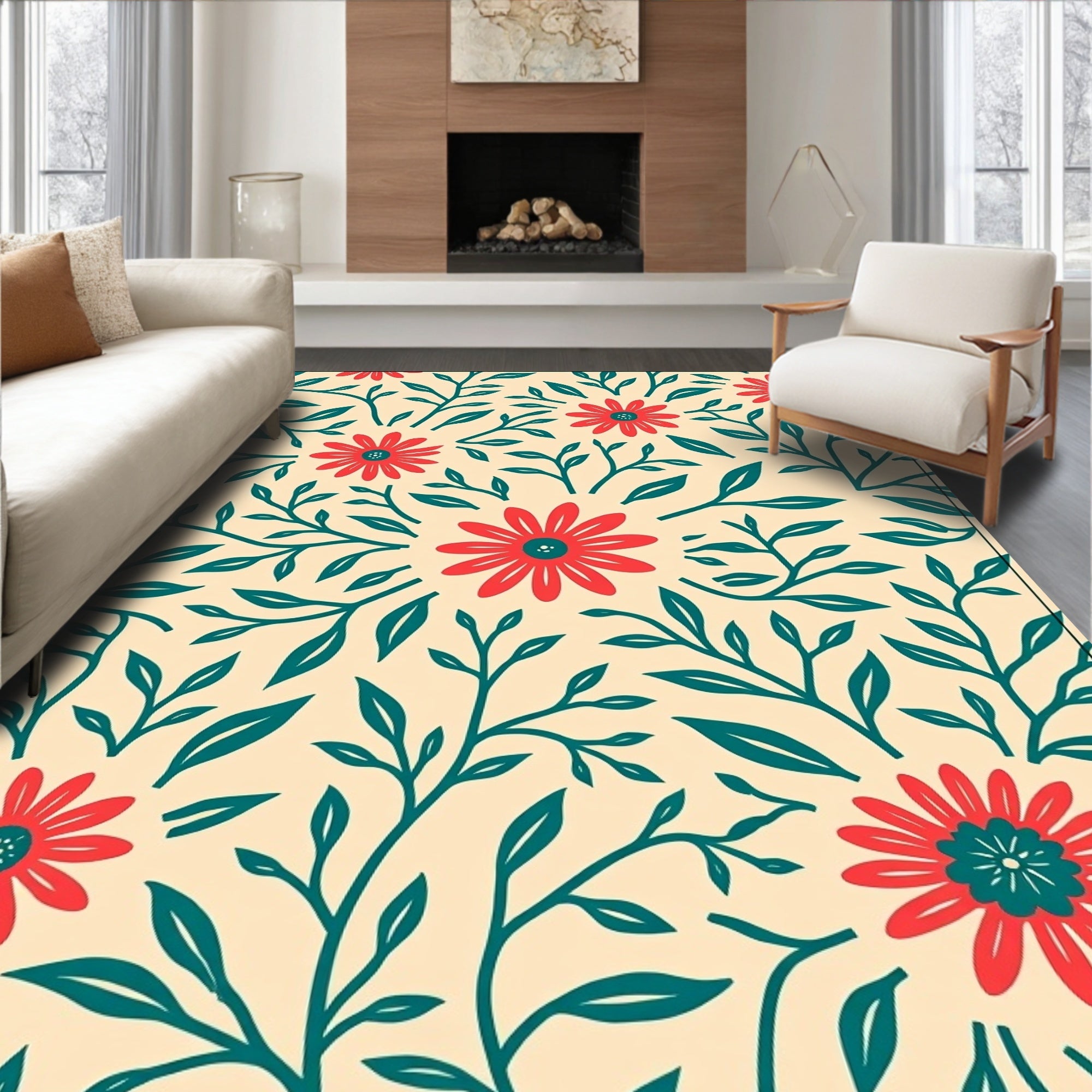 Bold Floral Branch Pattern Rug