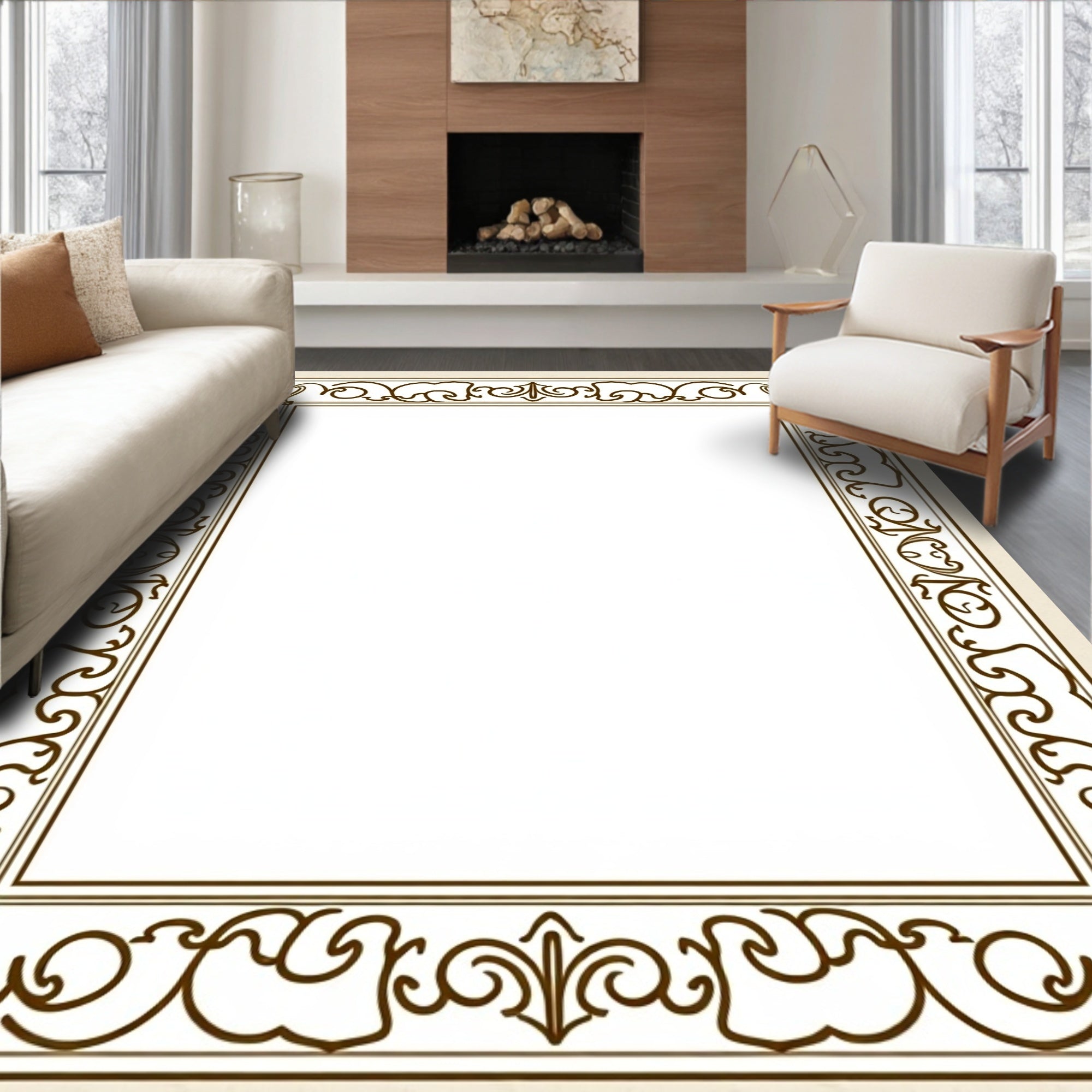 Vintage Scrollwork Elegant Border Design Rug