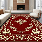 Elegant Burgundy Gold Floral Pattern Rug