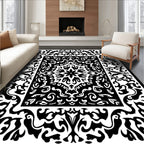 Intricate Floral Mandala Black White Rug
