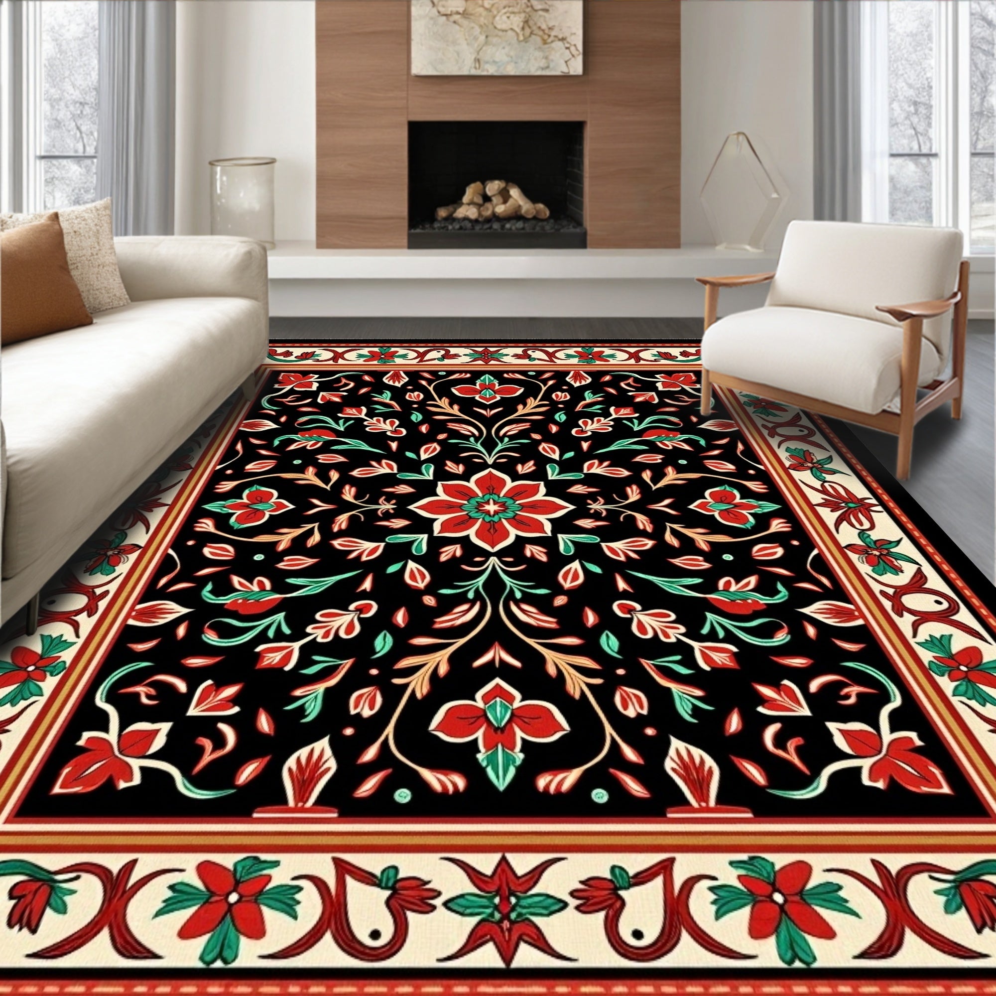 Intricate Floral Medallion Vine Pattern Rug