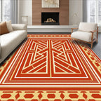 Geometric Art Deco Style Red Rug