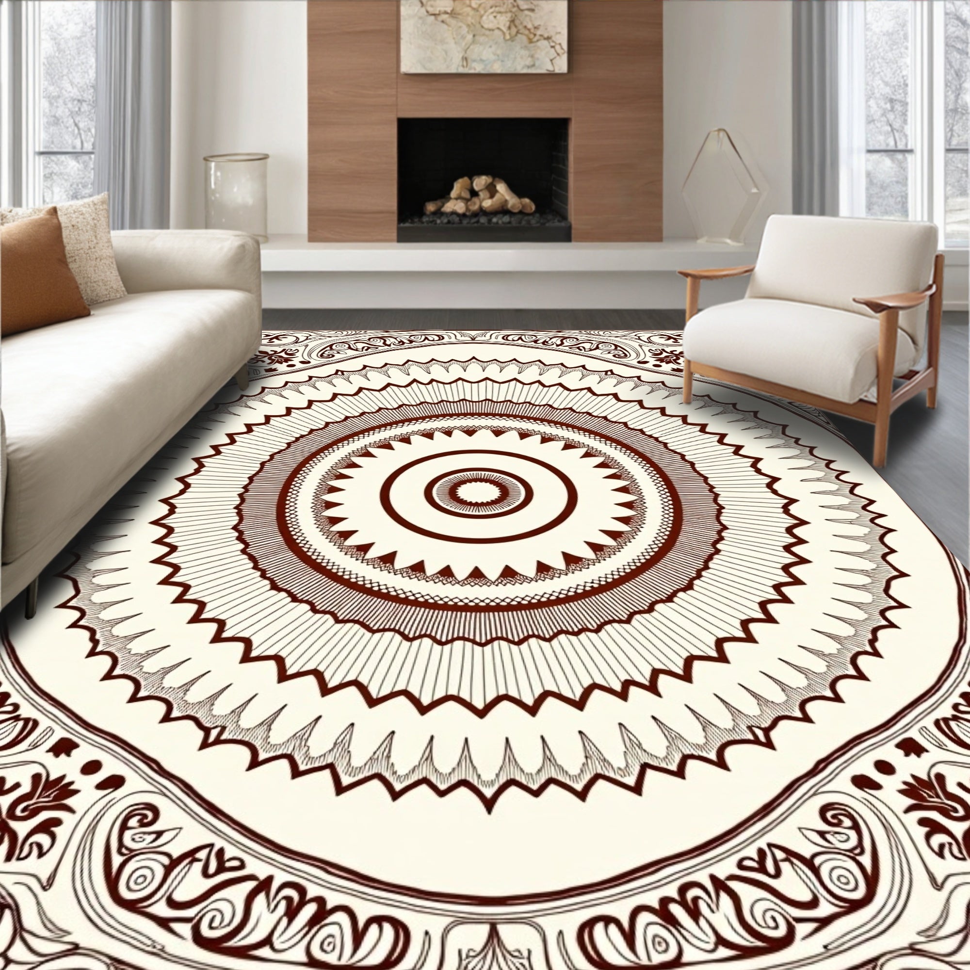 Circular Intricate Paisley Pattern Rug