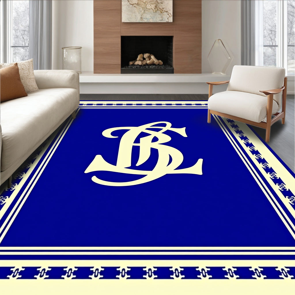 Classic Blue Cream Monogram Design Rug