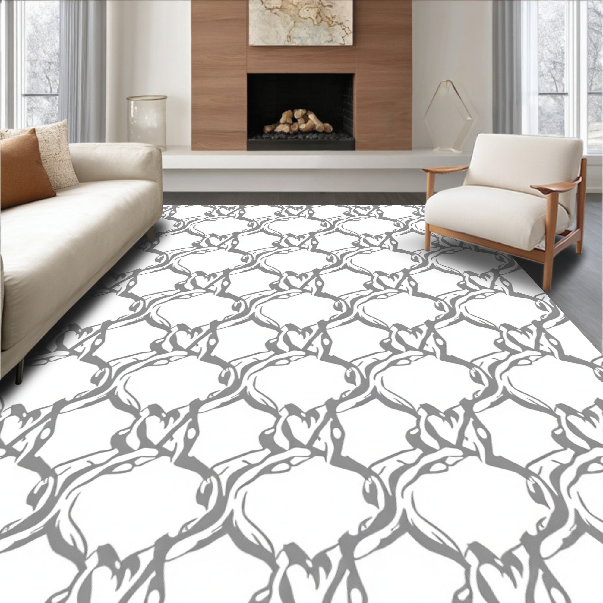 Organic Interlocking Soft Gray Pattern Rug