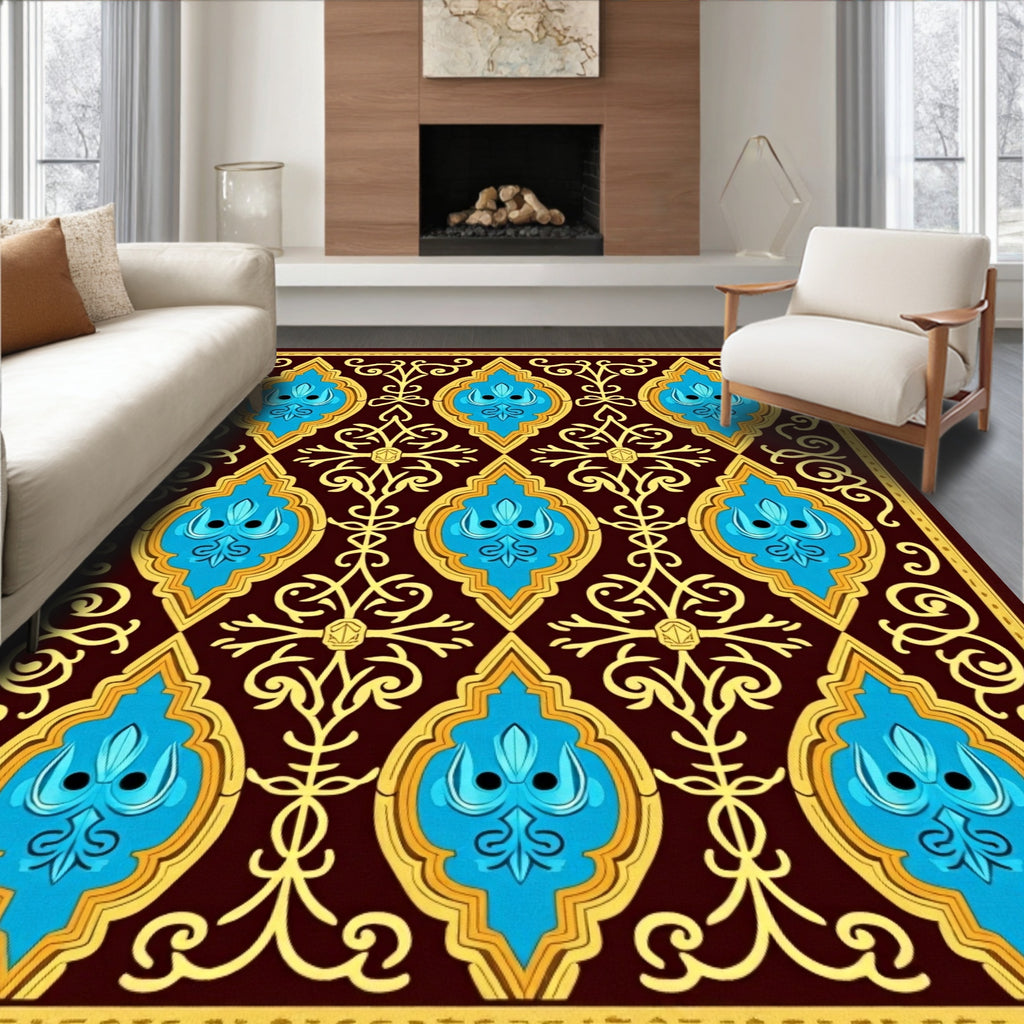 Vintage Blue Yellow Floral Pattern Rug