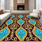 Vintage Blue Yellow Floral Pattern Rug