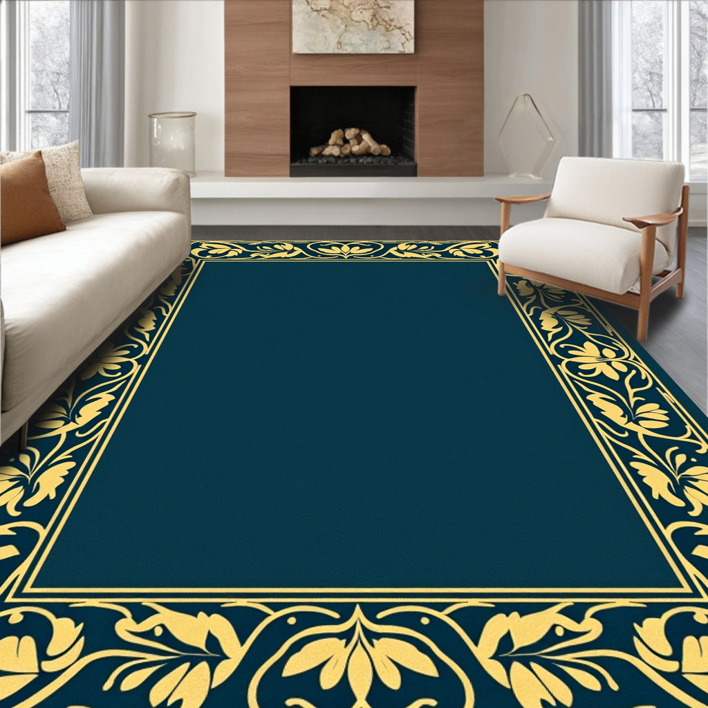 Golden Floral Scroll Border Design Rug