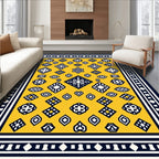 Geometric Motif Yellow Navy Area Rug