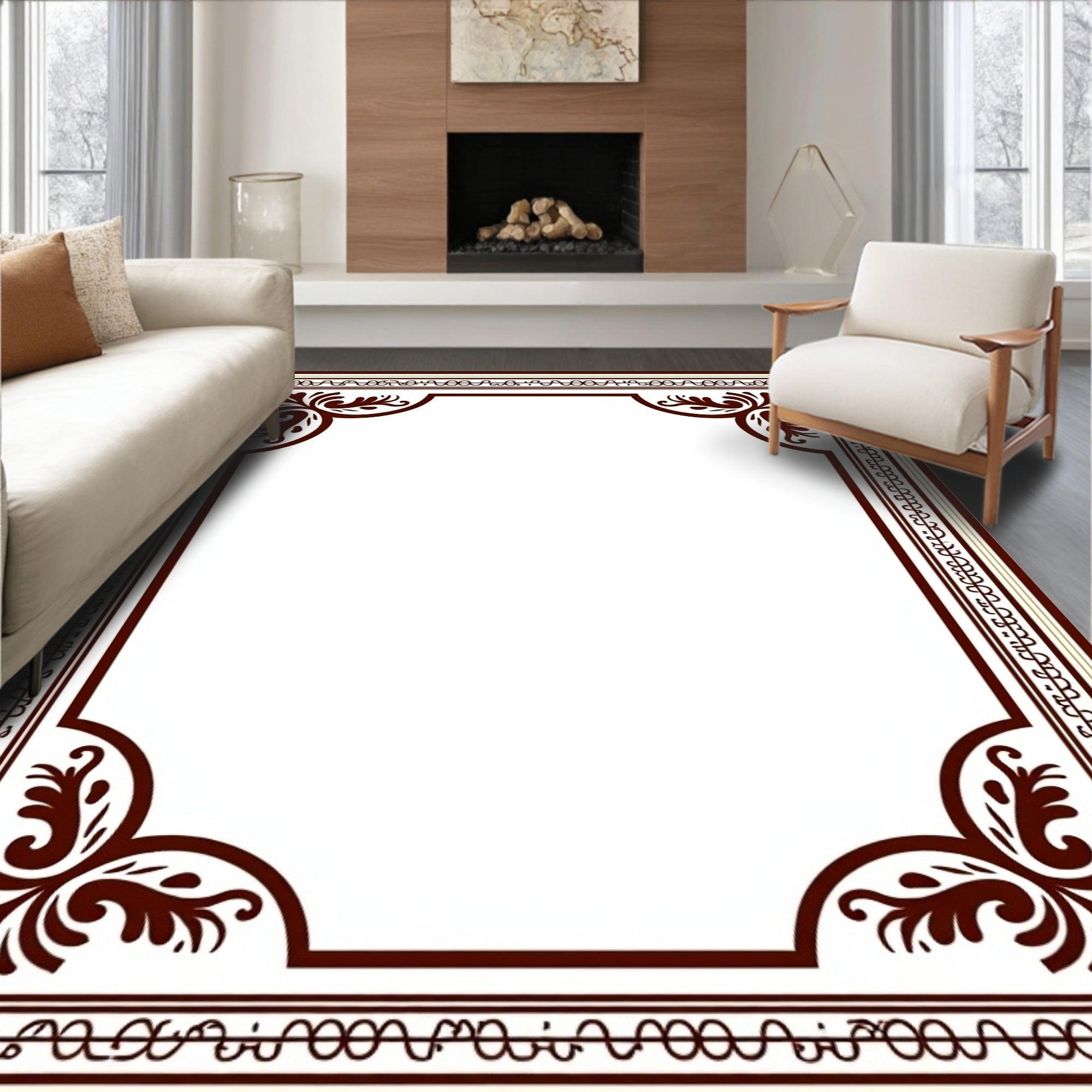 Ornate Flourish Classic Border Design Rug