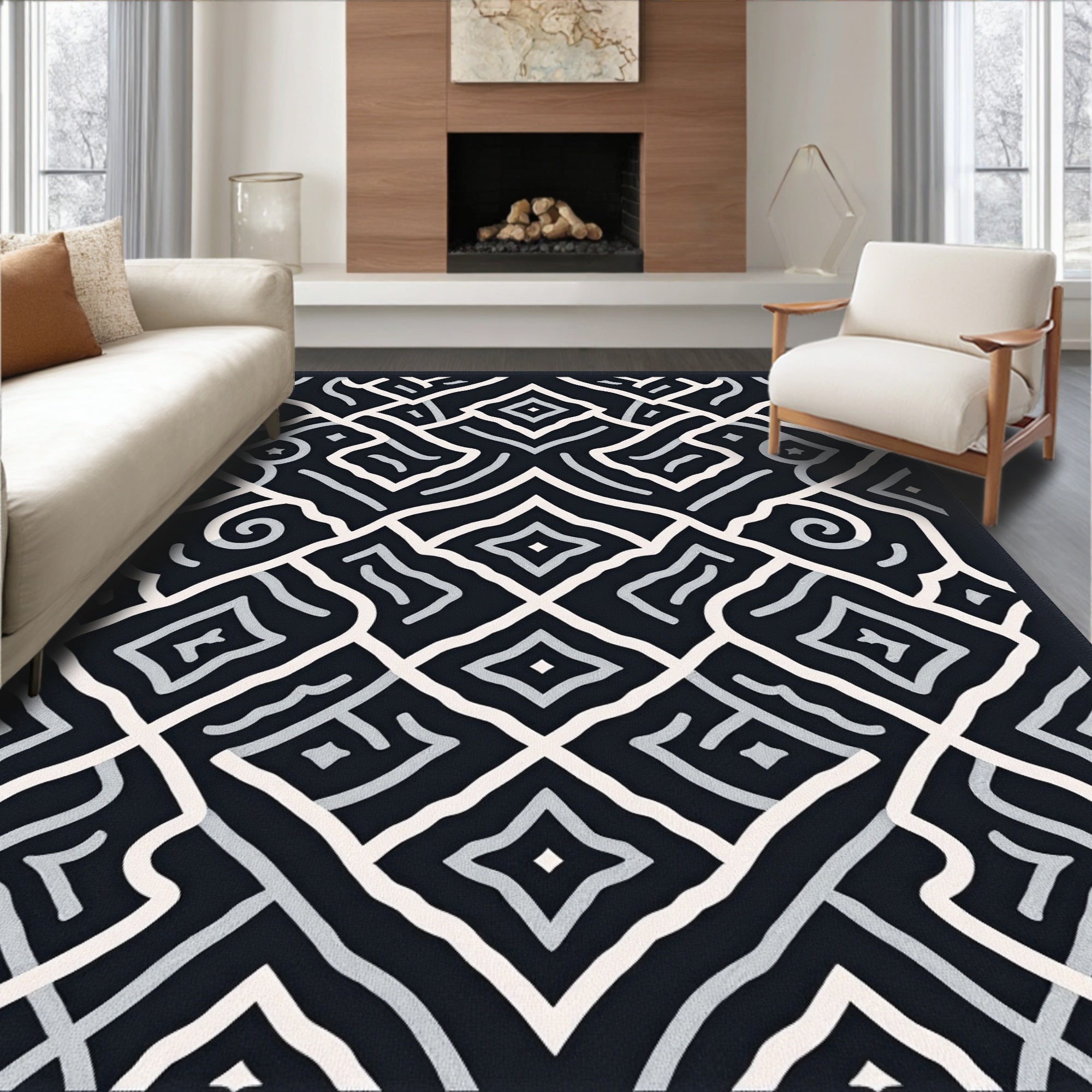 Abstract Geometric Interlocking Pattern Rug