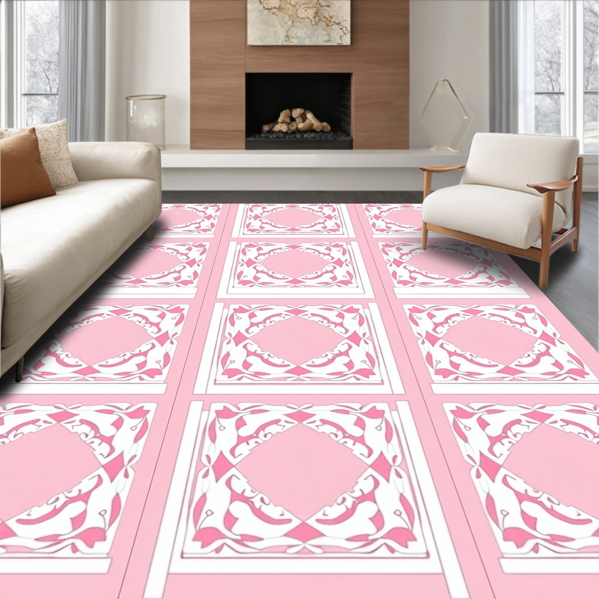 Pink Lattice Organic Pattern Rug