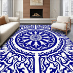 Ornate Blue White Mandala Pattern Rug