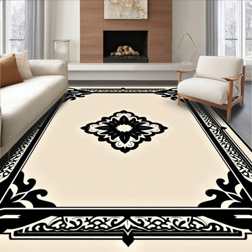 Black Floral Frame with Central Medallion Rug