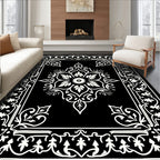 Black And White Floral Medallion Rug