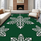White Snowflake Pattern On Green Background Rug