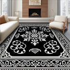 Elegant Black White Floral Pattern Rug