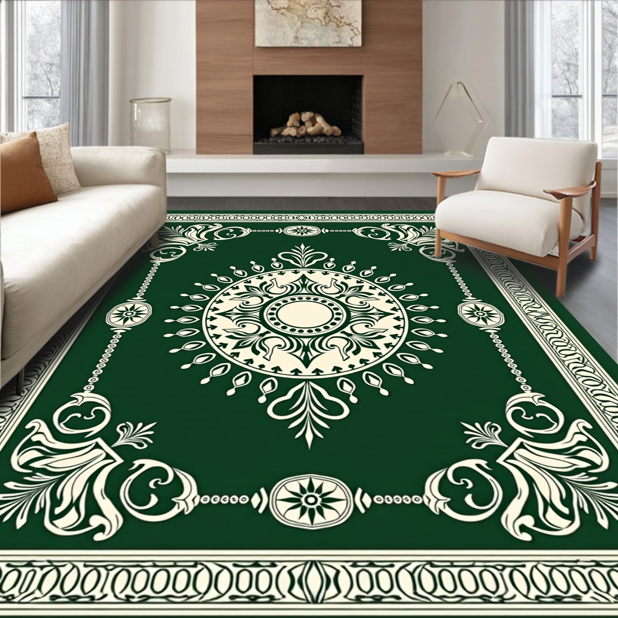 Elegant Scrollwork Mandala Pattern Rug