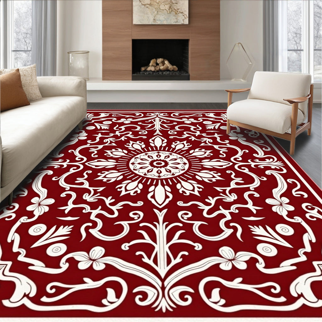 Detailed Floral Medallion Vine Pattern Rug