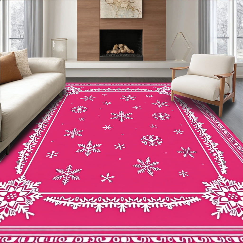 Hot Pink Snowflake Border Accents Rug