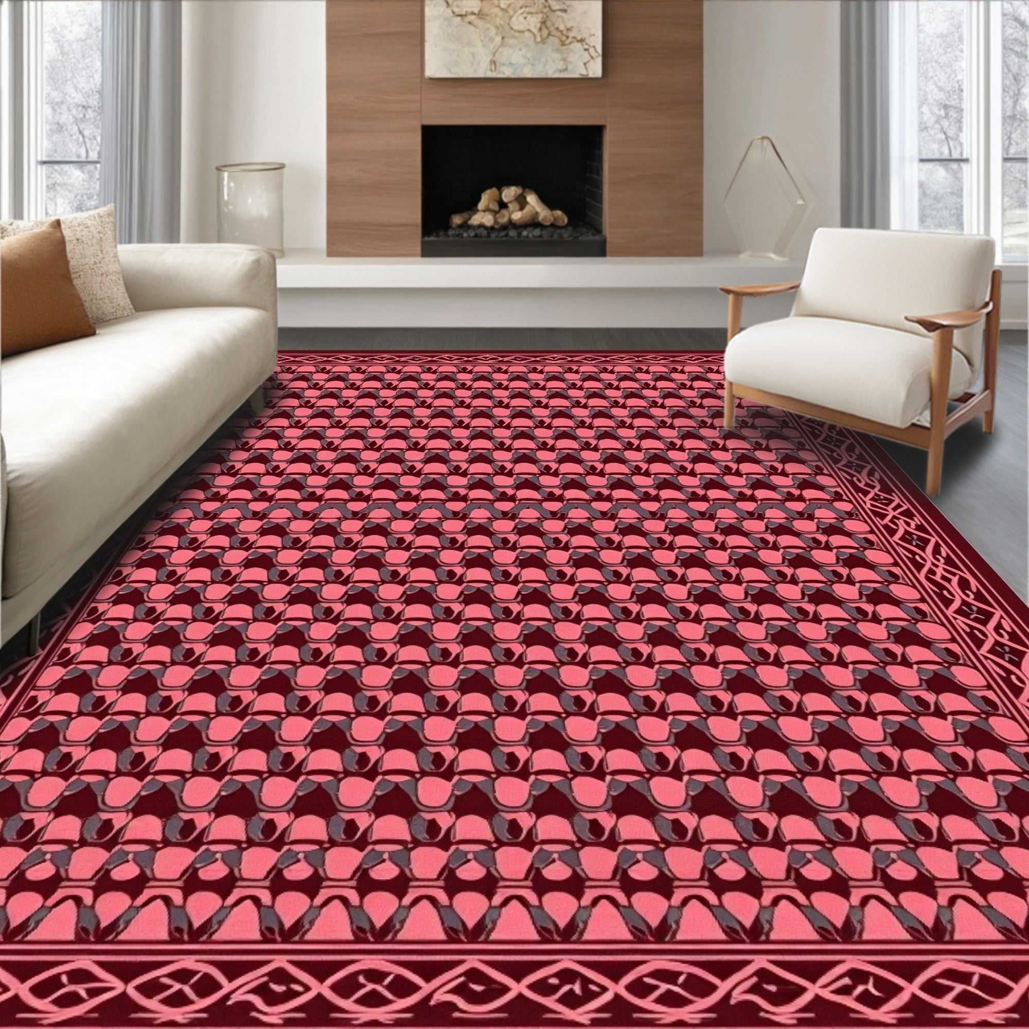 Repeating Geometric Pattern In Pink Tones Rug