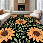 Orange Sunflower Vintage Floral Print Rug