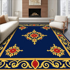 Ornate Floral Blue Gold Rug