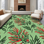 Tropical Leaf Pattern With Red Accents Rug