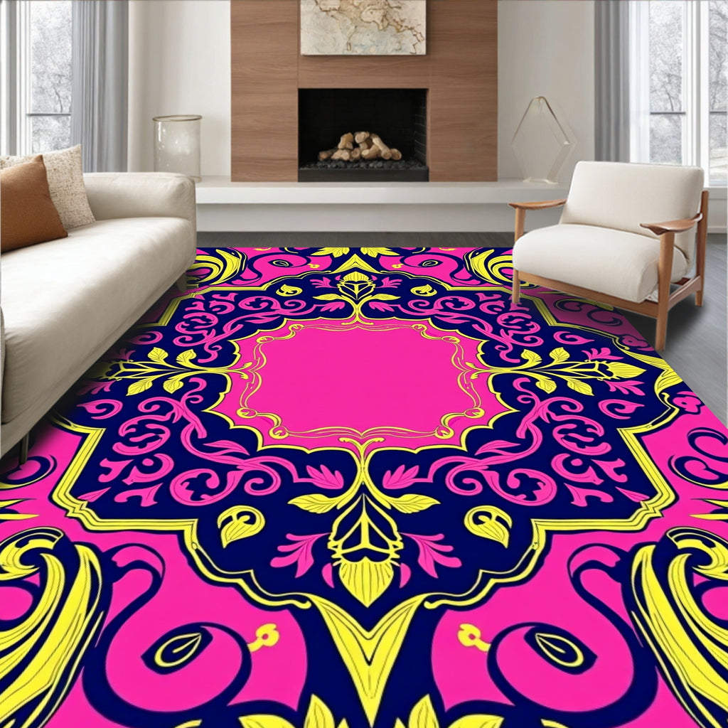 Vibrant Floral Symmetry Pattern Rug