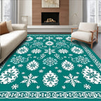Teal Snowflake Medallion Border Rug