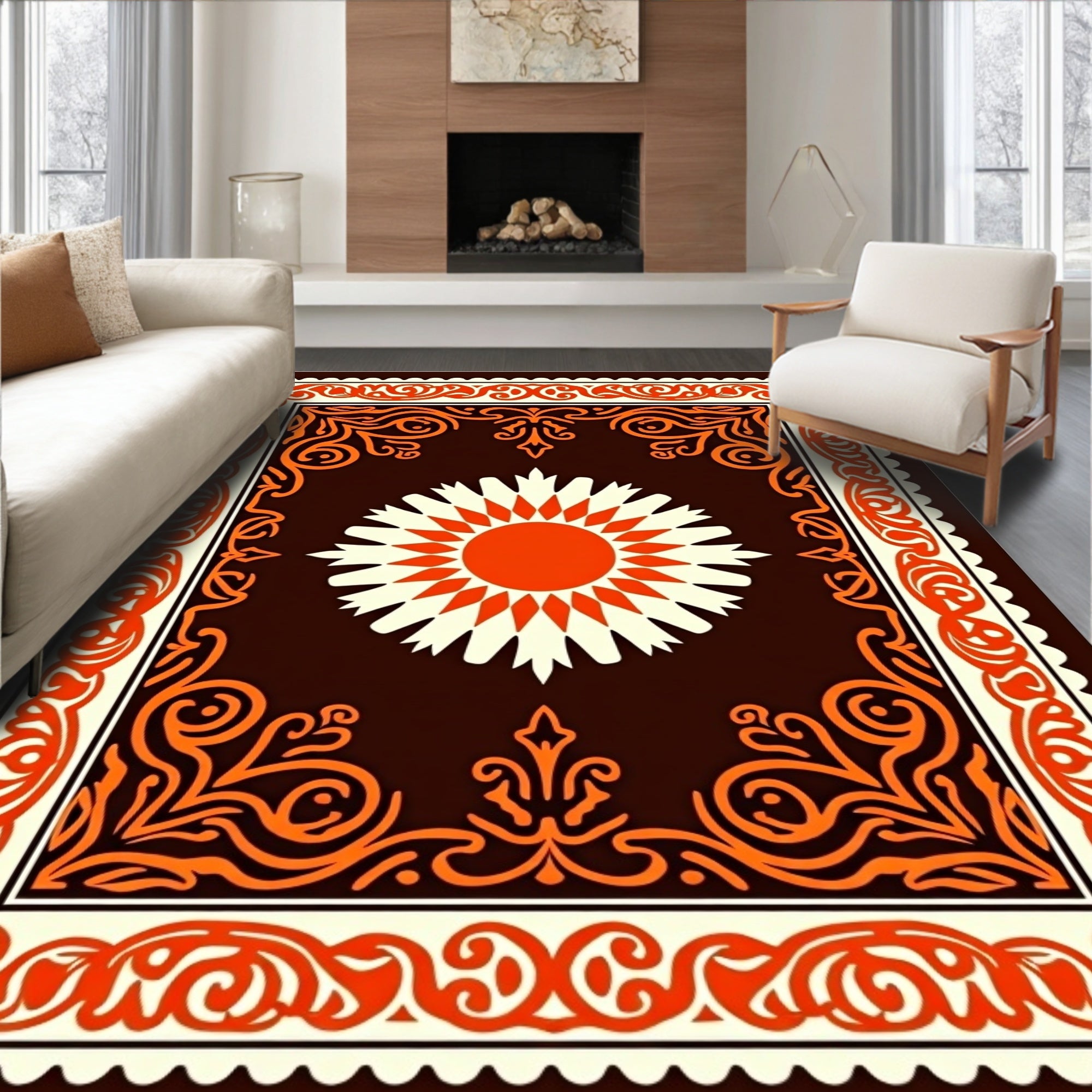 Bold Sunburst With Ornate Border Rug
