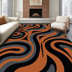Wavy Abstract Black Orange Grey Pattern Rug