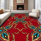 Crimson Floral Pattern With Gold Accents Rug