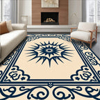 Navy Sun Burst Floral Border Rug