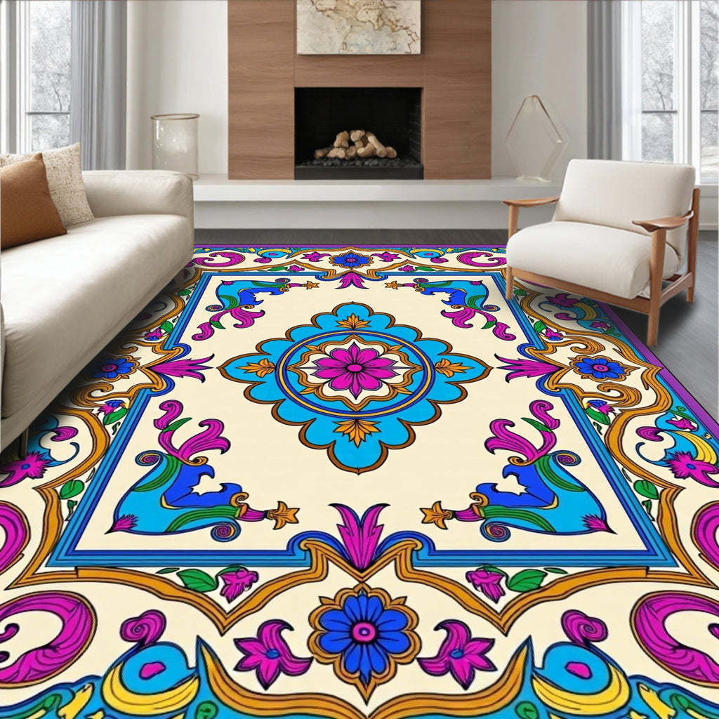 Vibrant Floral Medallion Style Rug