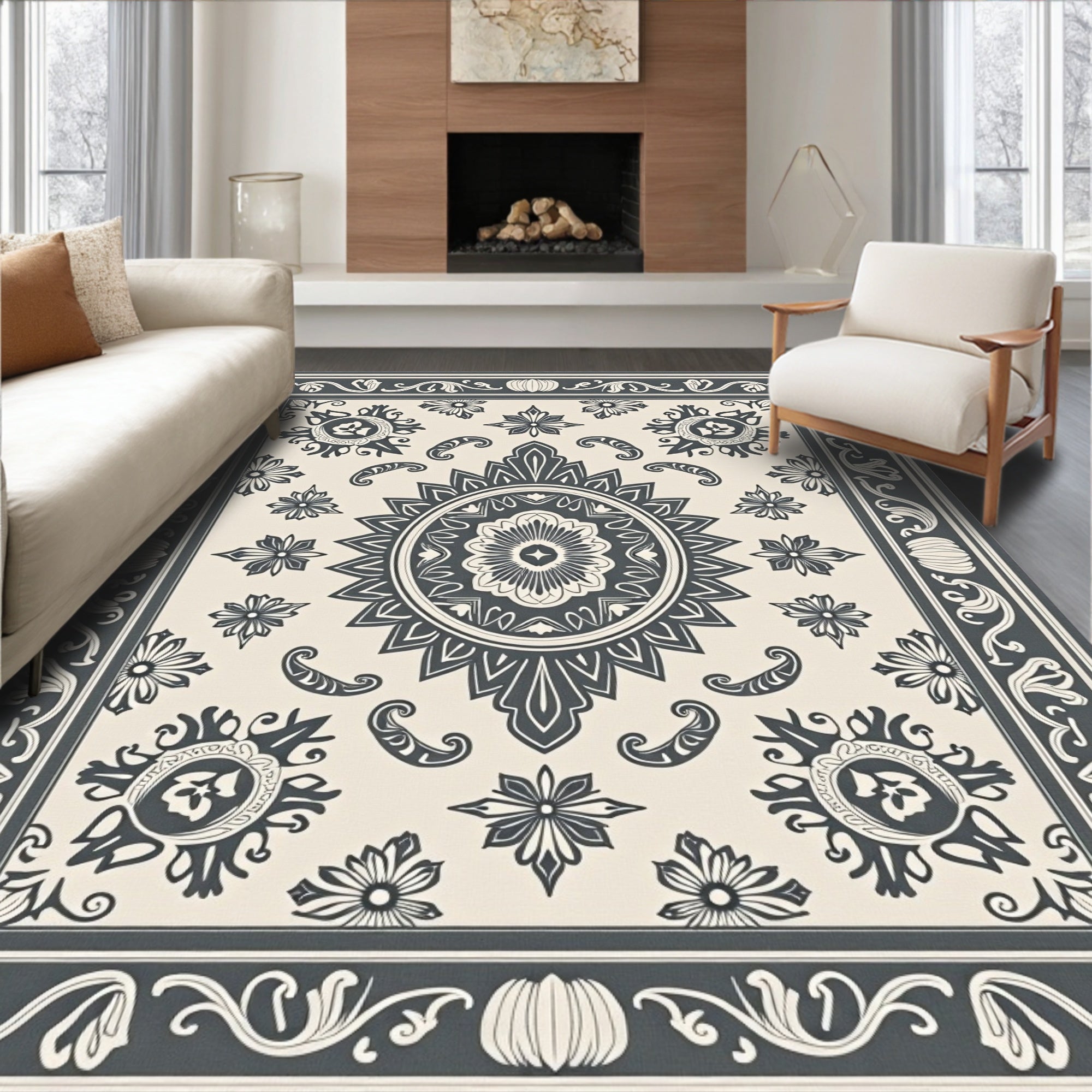 Ornate Floral Mandala Patterned Rug
