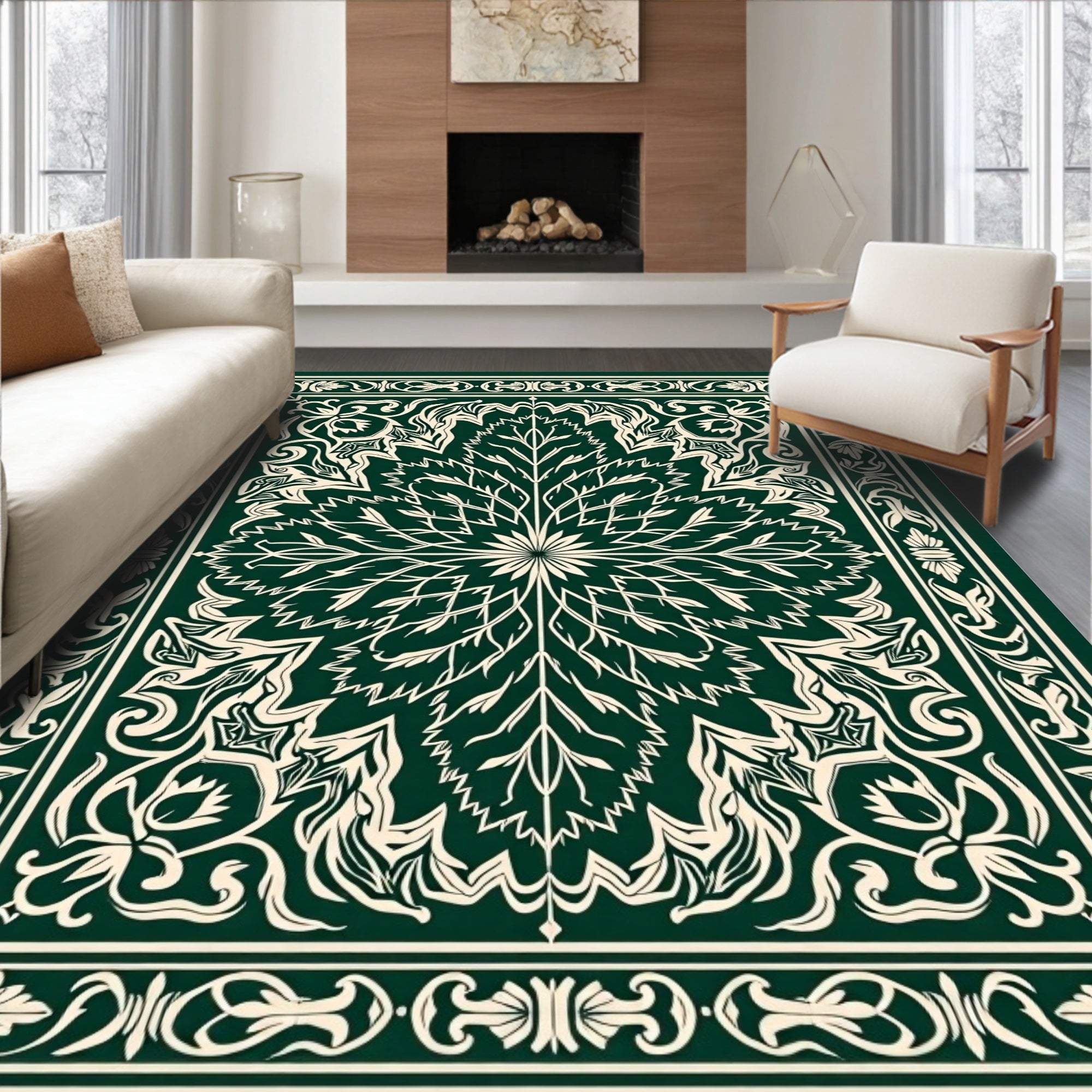 Elegant Green Botanical Medallion Rug