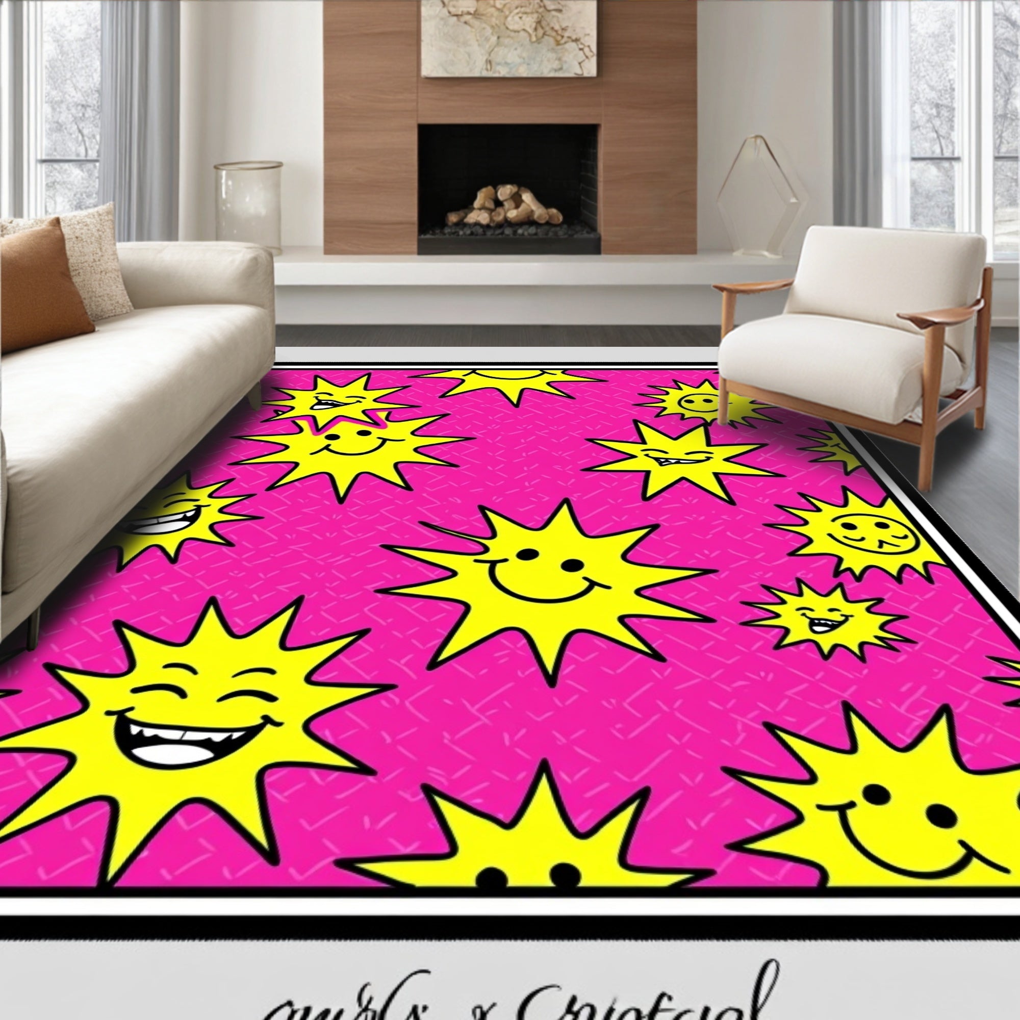 Happy Sun Pattern Design Rug