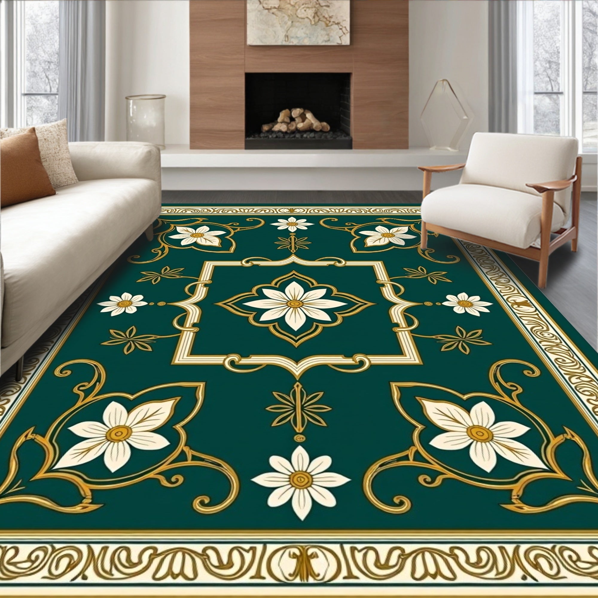 Elegant Floral Scrollwork Motif Rug