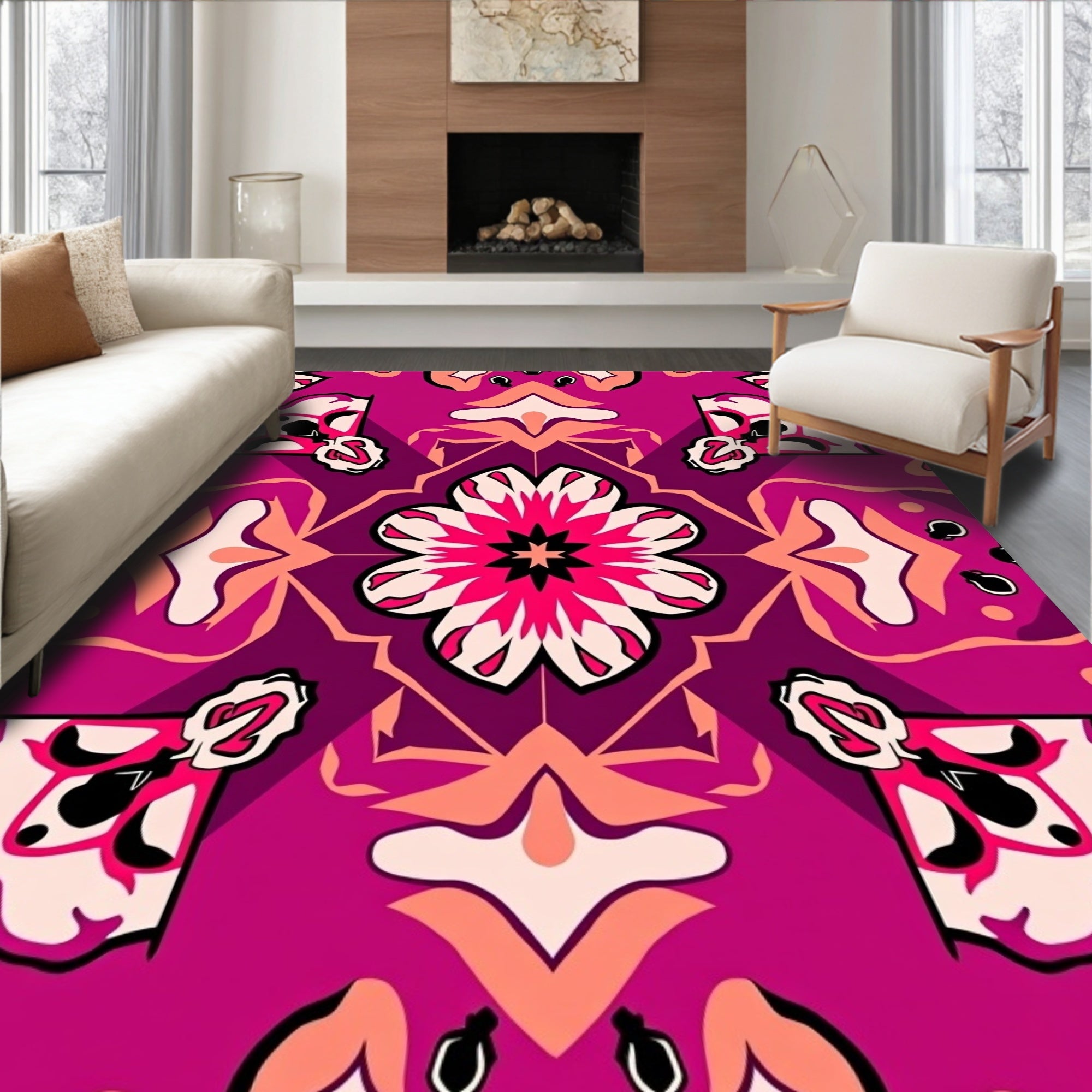 Vibrant Floral Medallion Pattern Rug