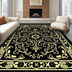 Ornate Golden Floral Vine Pattern Rug