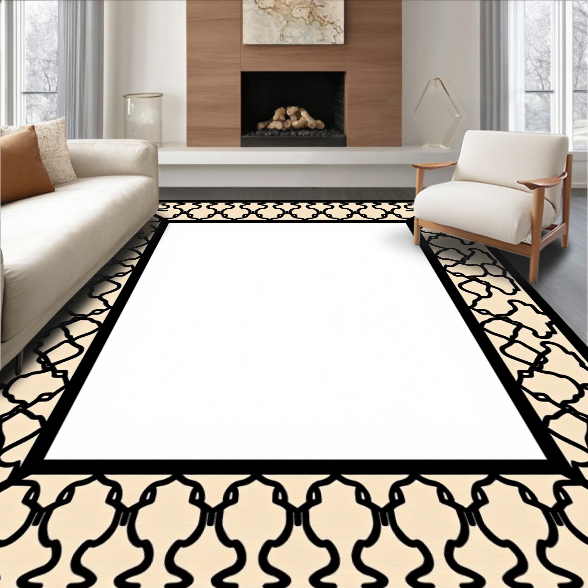 Contrasting Black Almond Geometric Pattern Rug