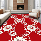 Ornate Floral Vines Red White Pattern Rug