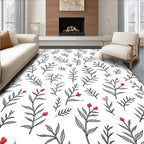 Delicate Red Berry Botanical Sprigs Rug