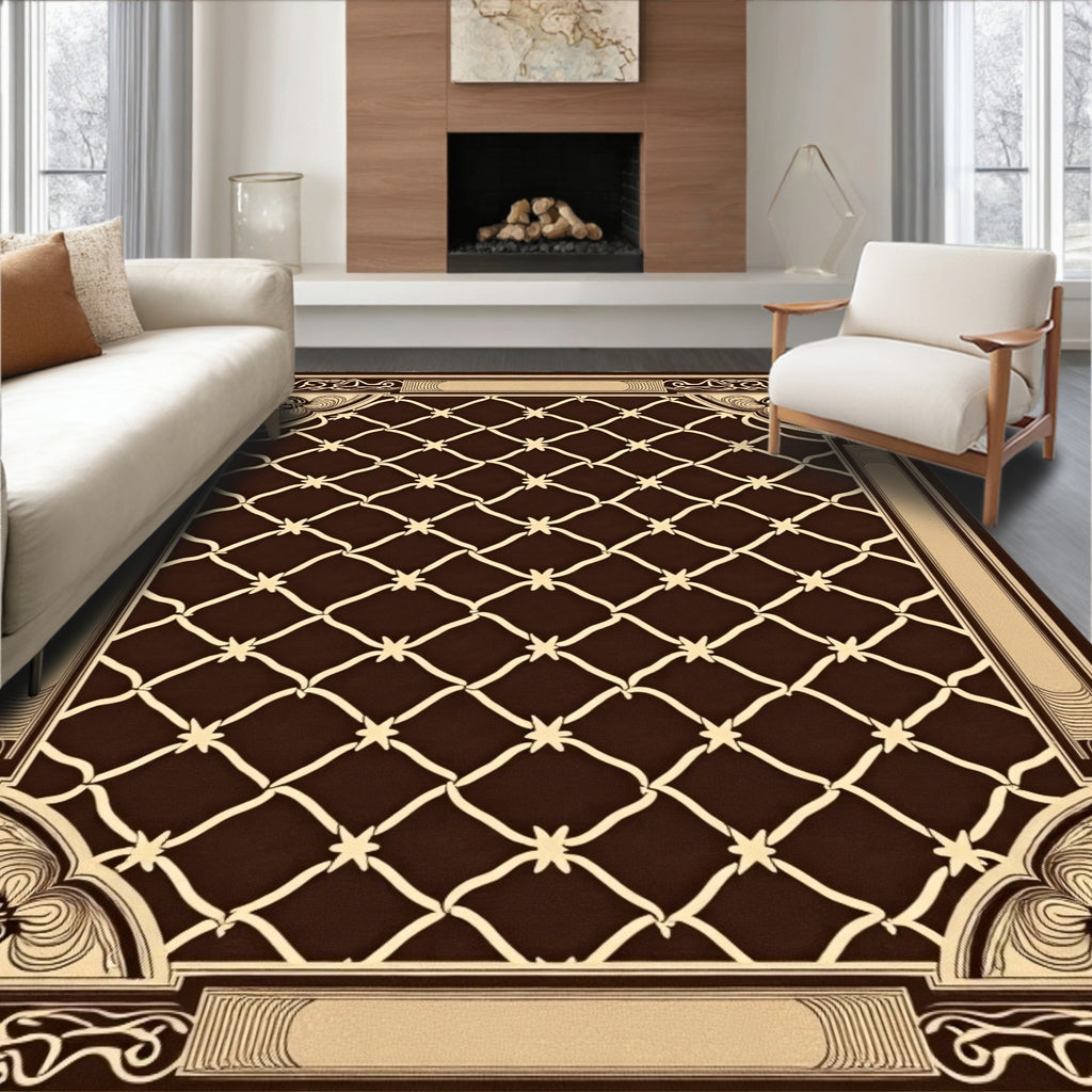 Geometric Lattice With Ornate Borders Rug