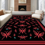 Black Coral Insect Butterfly Pattern Rug