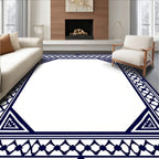 Classic Blue Geometric Border Pattern Rug